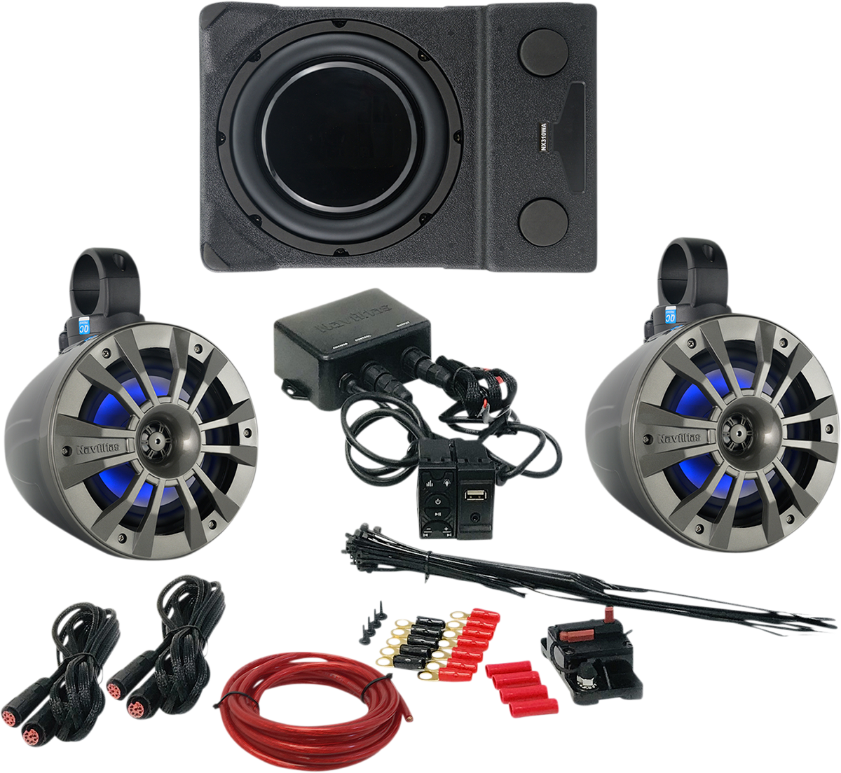 Bill's Exhausts NAVATLAS Zone 3 X32ZONE3 speaker kit with two black speakers and mounting brackets for audio installation.