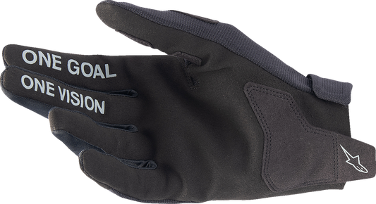 Alpinestars Youth Radar Gloves in black, 2XS size, showing protective knuckle armor and adjustable wrist strap.