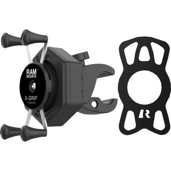 RAM Mounts X-Grip Vibe Safe Tough Claw mounting kit on a vehicle dashboard with smartphones securely held.