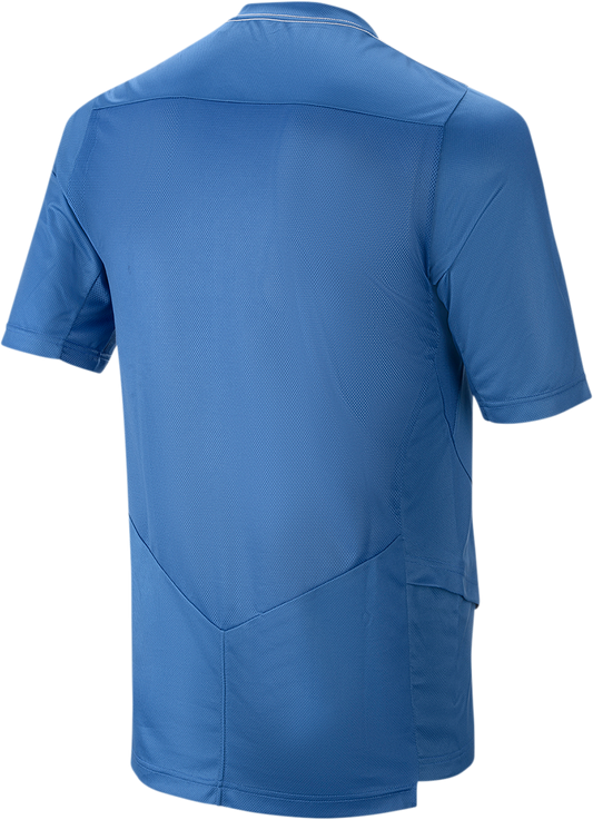 Blue Alpinstars Drop 6.0 short-sleeve motorcycle jersey in 2XL with breathable fabric and sporty design.