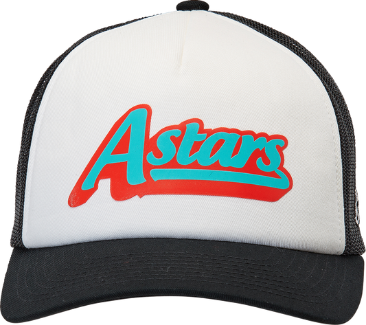 Alpinestars Delivery Trucker Hat in white and black, one size, featuring a classic mesh back and adjustable strap.