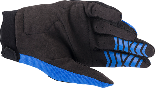 Alpinestars Full Bore motorcycle gloves in blue and black, medium size, featuring protective design and durable materials.