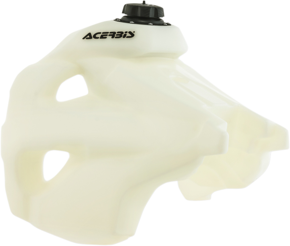 Acerbis natural gas tank for KTM dirt bikes, 4.1 gallon capacity, mounted on a motorcycle, with visible brand markings and body design.
