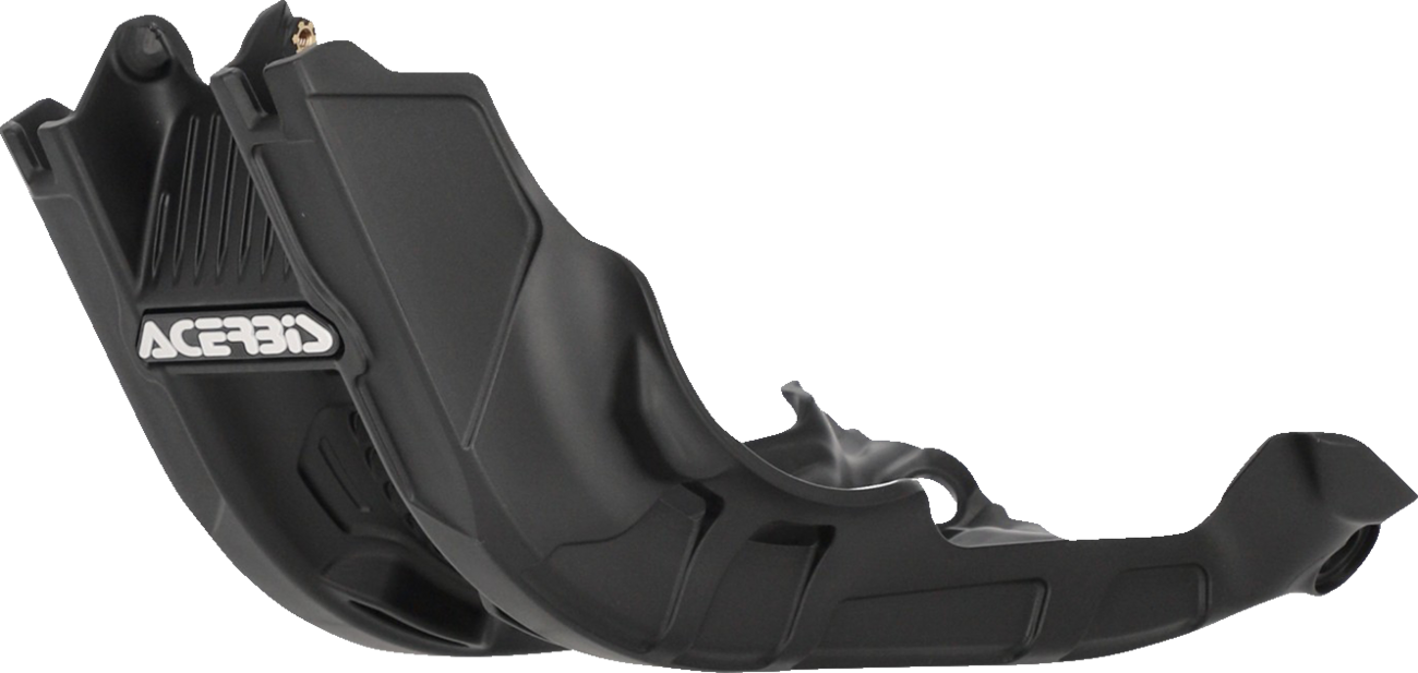 A black Acerbis skid plate designed for 350 XC-W and EXC-F models, mounted on a motorcycle's underside for protection.