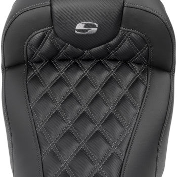 Bill's Exhausts SADDLEMEN RoadSofa™ motorcycle seat in gray carbon fiber with lattice stitch for FLTR/FLHX 2023-2024.