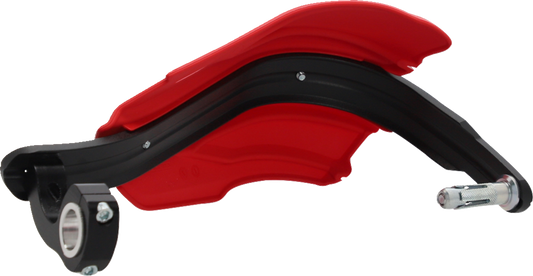 A pair of ACERBIS Endurance X handguards in Gas Gas Red and Black mounted on a motorcycle handlebar.