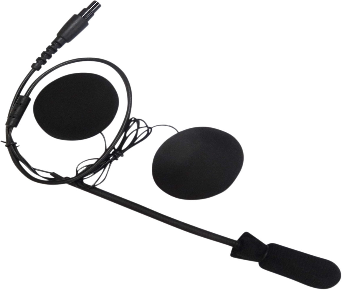 Bill's Exhausts NAVATLAS NH100 in-helmet headset speakers shown in black with control buttons for motorcycle communication.