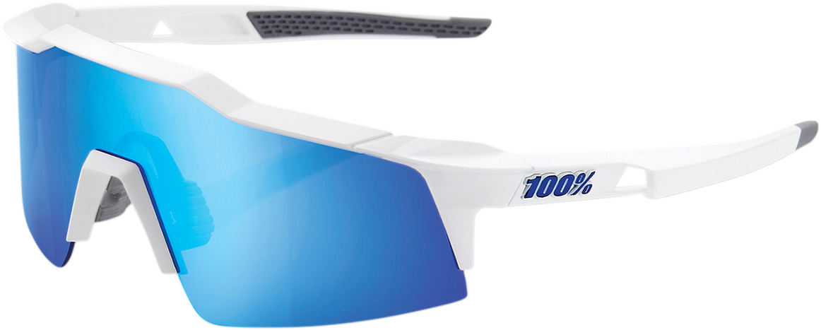 Bill's Exhausts Speedcraft XS sunglasses with white frame and blue mirror lenses, sporty and stylish eyewear for outdoor activities.