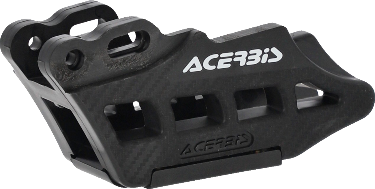 A black Acerbis chain guide for CRF300L 2021-2022 motorcycle, mounted on the bike's body, with visible mounting points and chain area.