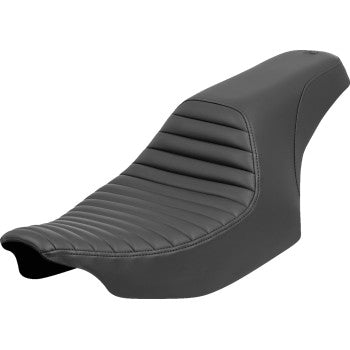 Bill's Exhausts SADDLEMEN Profiler™ tuck-n-roll motorcycle seat for FLT/FLH models 2023-2024, featuring black leather upholstery.