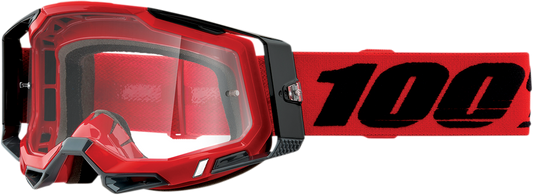 Bill's Exhausts Racecraft 2 goggles in red with clear lenses, featuring a sleek, aerodynamic design for racing and motorsport use.