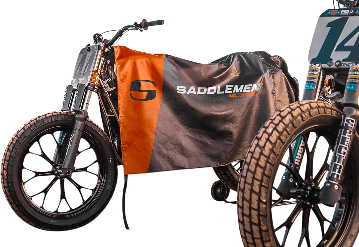 Bill's Exhausts SADDLEMEN Race Team Cover seat protection for motorcycle seats, with branded design and durable material.
