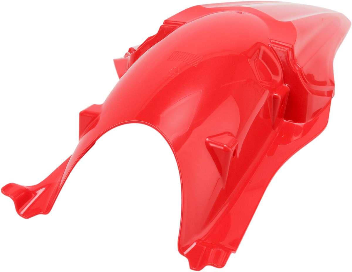 Red ACERBIS rear fender for bikes, designed for durability and style, shown in a close-up view.