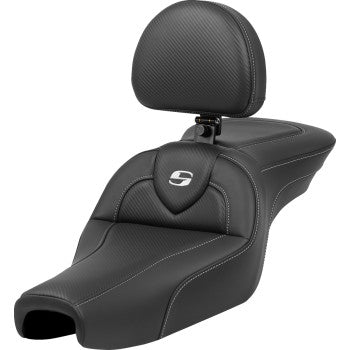 SADDLEMEN Roadsofa™ seat with backrest in carbon fiber for XL motorcycles, featuring sleek design and sturdy construction.