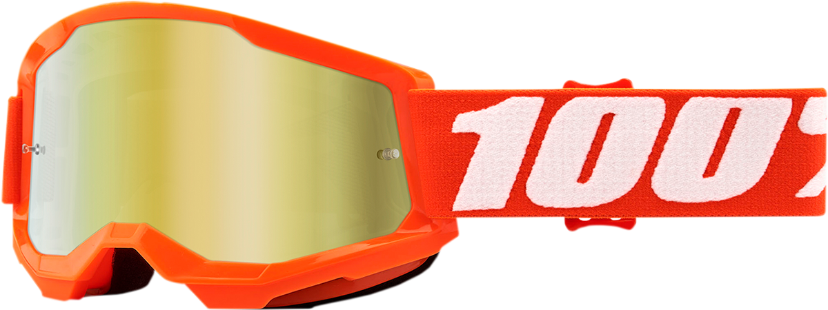 Bill's Exhausts 100% Youth Strata 2 Goggles in orange with gold mirror lenses, featuring a sleek, sporty design.