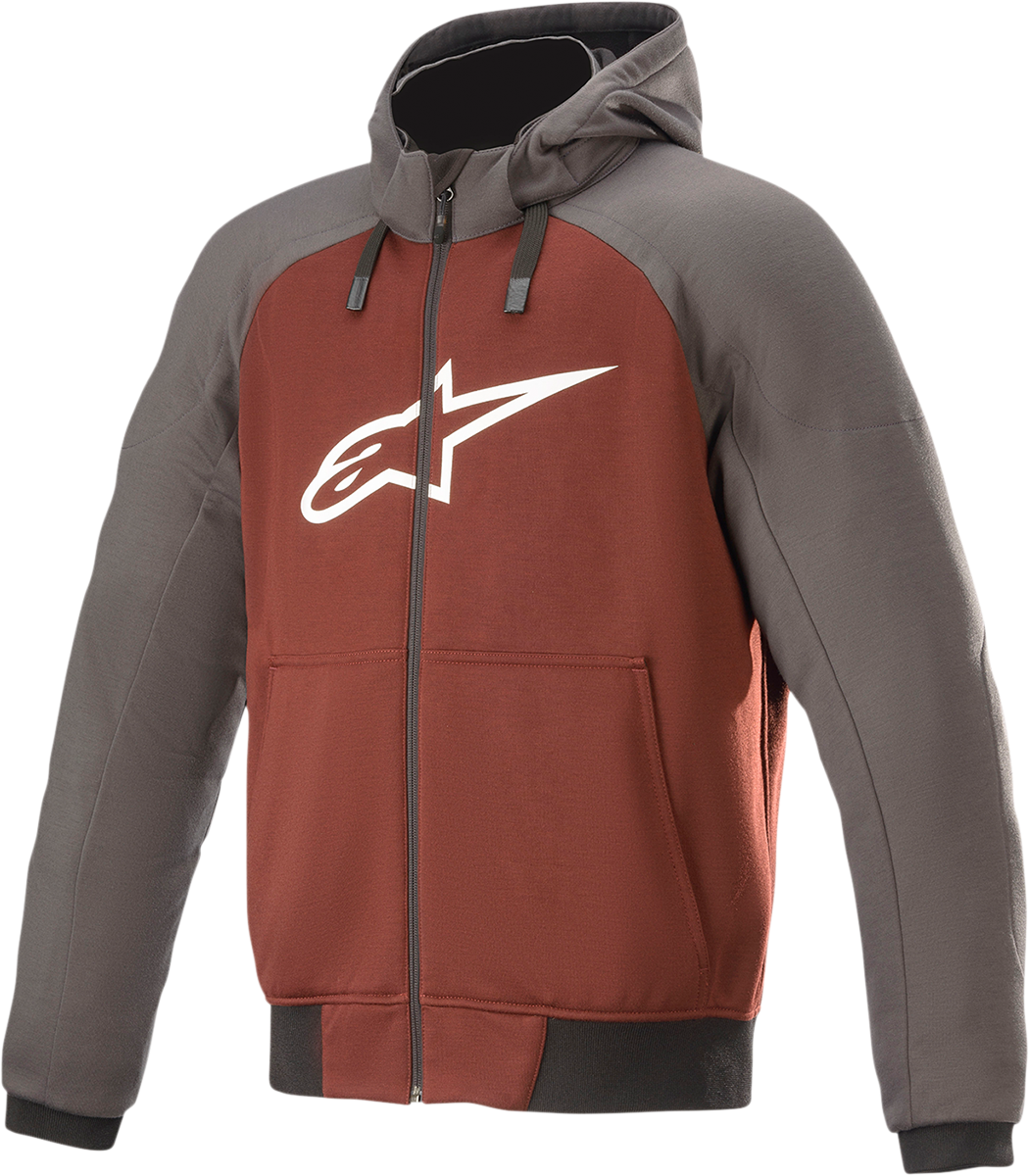 Alpinestars Chrome Hoodie in gray and burnt orange, medium size, featuring a stylish design and comfortable fit.