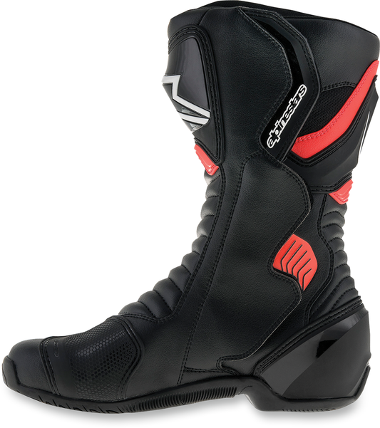 Alpinestars SMX-6 v2 Drystar motorcycle boots in black and red, US 9 / EU 43, featuring protective design and sturdy construction.