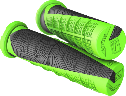 Scott Deuce ATV grips in black and neon green, designed for engine control and comfortable handling on off-road vehicles.