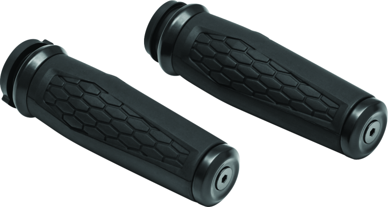 Black Kuryakyn Hex Grips throttle-by-wire motorcycle handlebar grips with textured surface for improved grip.