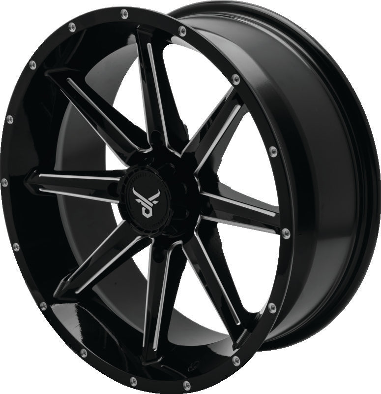 QuadBoss Slicer 18x7 powersports wheel with 4/156 bolt pattern and lifetime warranty, designed for off-road vehicles.