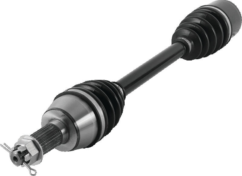 QuadBoss Polaris RZR 570 EFI front left replacement axle part #609387, showing the durable metal axle with splines and mounting ends.