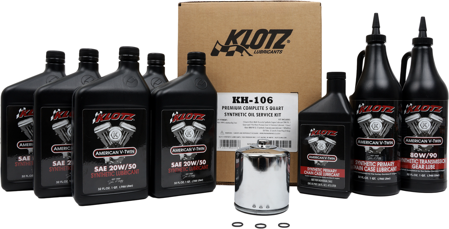 KLOTZ, Klotz Premium Harley Davidson 4 Quart Synthetic Oil Change Kit (Part KH-106)