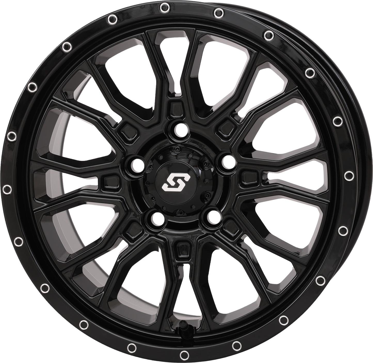 Sedona Fusion Wheel 15x7 with gloss black finish and 5+2 offset, model 570-9130, displayed in the image