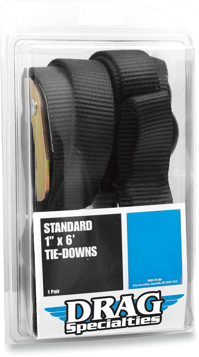 DRAG SPECIALTIES 1-inch nylon webbing tie-down with cam buckle and heavy-duty hooks for secure cargo fastening