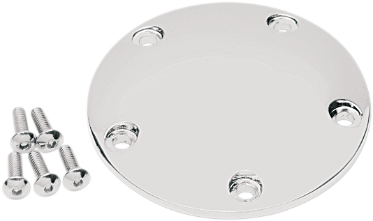 Chrome points cover for Twin Cam motorcycles by DRAG SPECIALTIES, featuring a sleek, polished chrome finish with detailed design.