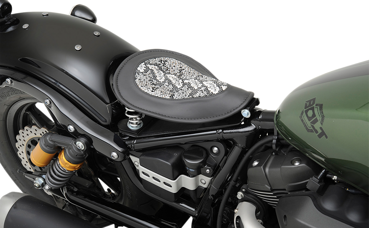 Z1R Solo seat spring mount for Yamaha Bolt with chrome springs and faux leather cover, part number 0820-0072.