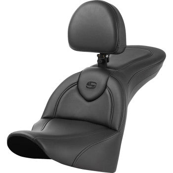 Bill's Exhausts SADDLEMEN Roadsofa™ seat with backrest, plain motorcycle seat for comfortable riding.