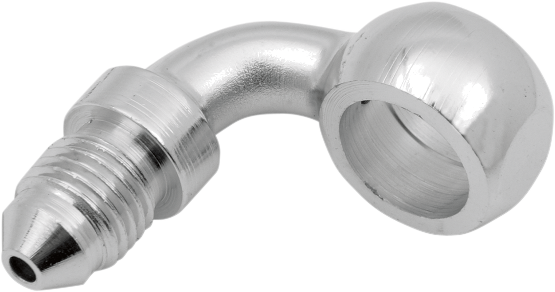 DRAG SPECIALTIES 154 banjo fitting, 7/16 inch, 90-degree angle, metal motorcycle brake or fuel line fitting shown
