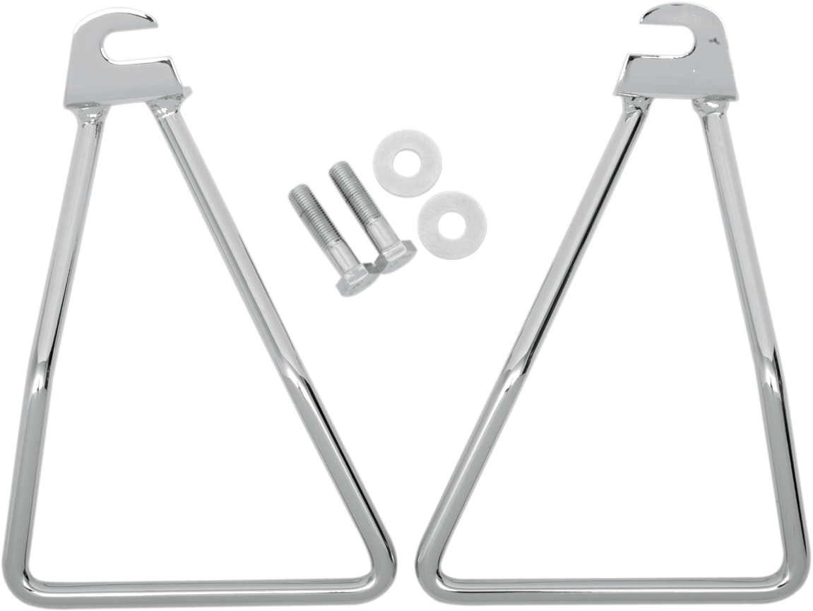 DRAG SPECIALTIES saddlebag support for Harley FL 1958-1986, showing metal bracket and mounting hardware for rear motorcycle luggage.