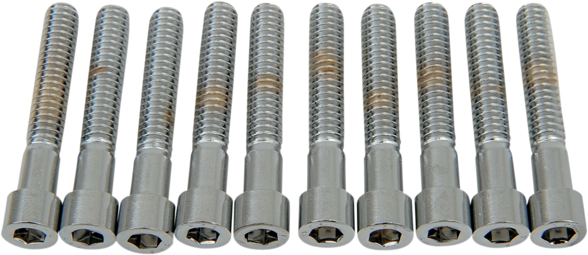 Coarse-thread socket-head bolts by Drag Specialties, 1/4-20 x 1-1/2 inch, with a socket head design, made in the USA.