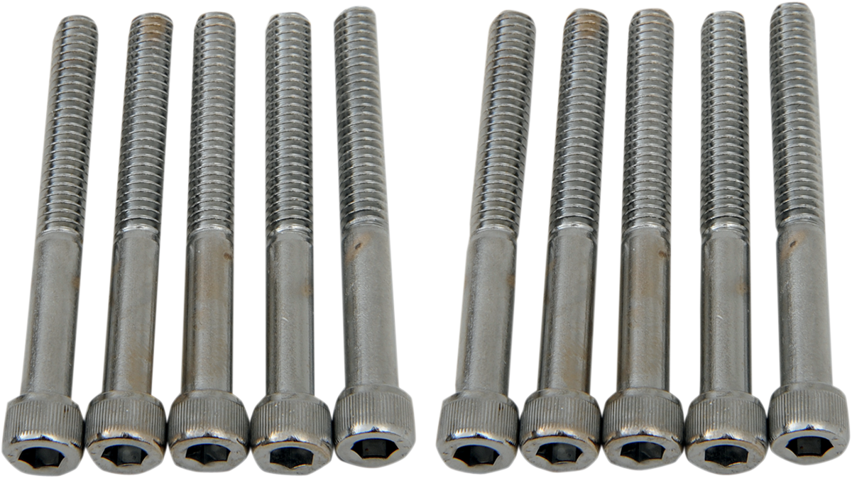 DRAG SPECIALTIES MPB186 coarse-thread socket-head bolts, 1/4-20 x 2 1/4 inch, displayed in a pack of individual bolts