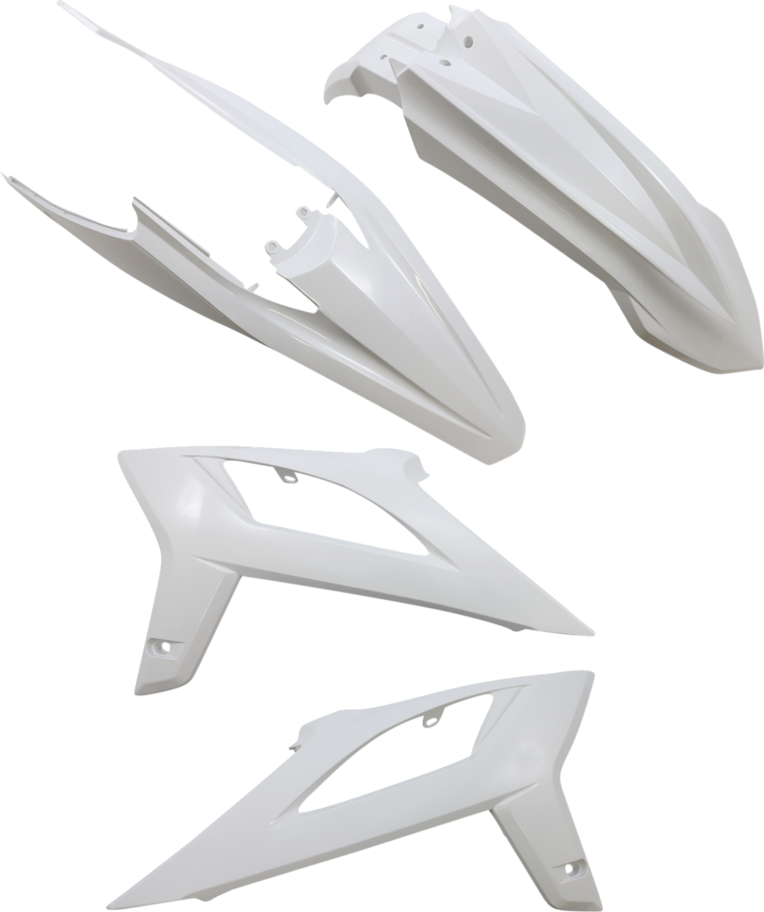 A white Acerbis standard replacement body kit for motorcycles, featuring sleek panels and a smooth finish.