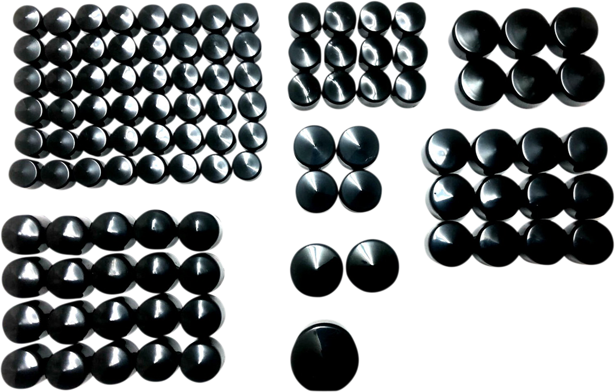 Drag Specialties black Deluxe engine bolt cover kit for Harley-Davidson Softail, Touring, and Trike models, part 352096.
