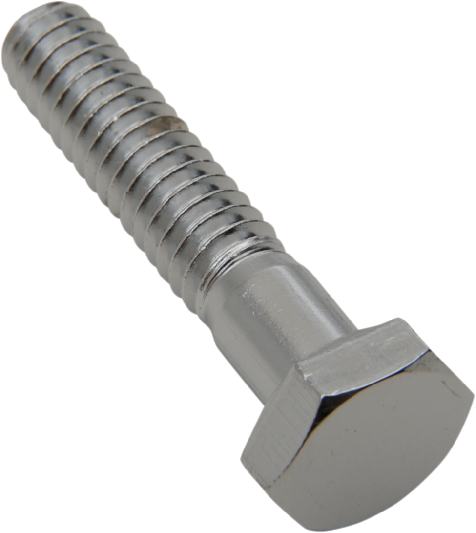 Chrome hex-head bolts from DRAG SPECIALTIES, 1/4"-20 x 1" size, shown in a replacement pack for motorcycle or bike repairs.