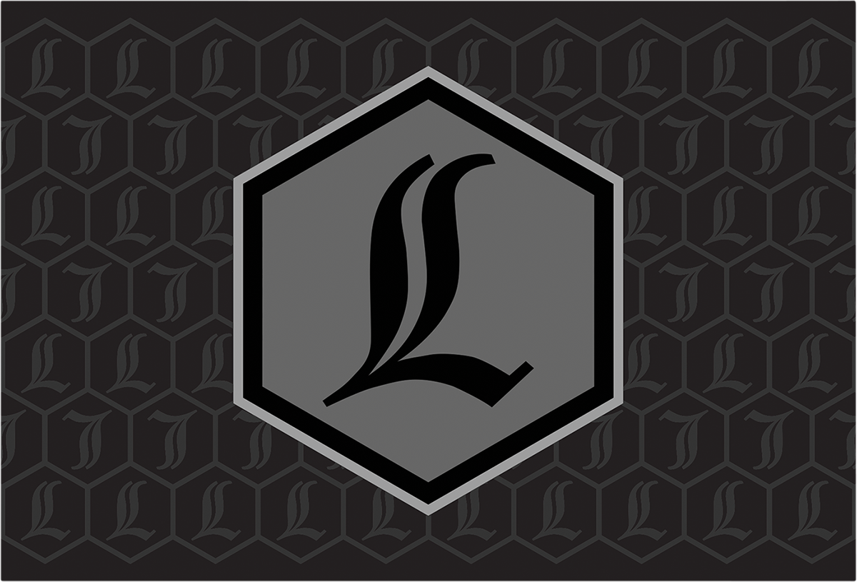LEGEND SUSPENSION REVO ARC canister decal in silver, featuring intricate design details on a sleek automotive component.