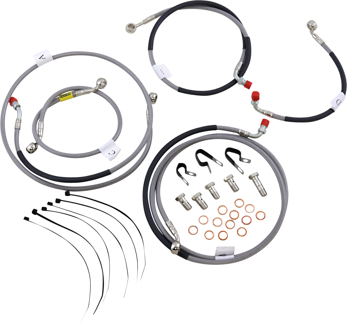 GBRAKES stainless steel brake line FK003D813-5 for enhanced bike stopping power, showing the durable metal construction and fittings