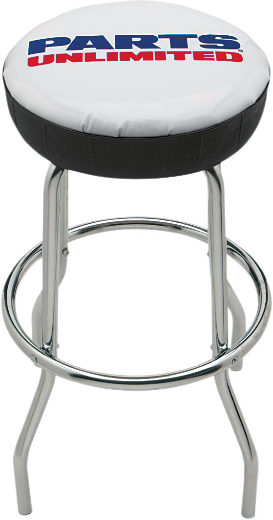 Parts Unlimited X80-6020P-A bar stool seat featuring a three-color logo and ergonomic design.