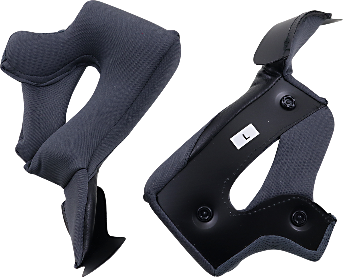 Black Z1R Warrant Cheek Pads in large size, compatible with Z1R helmets, shown on a helmet in the image.
