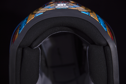Bill's Exhausts ICON Airformâ„¢ Pharaoh Gold helmet in large size with detailed design and aerodynamic shape.