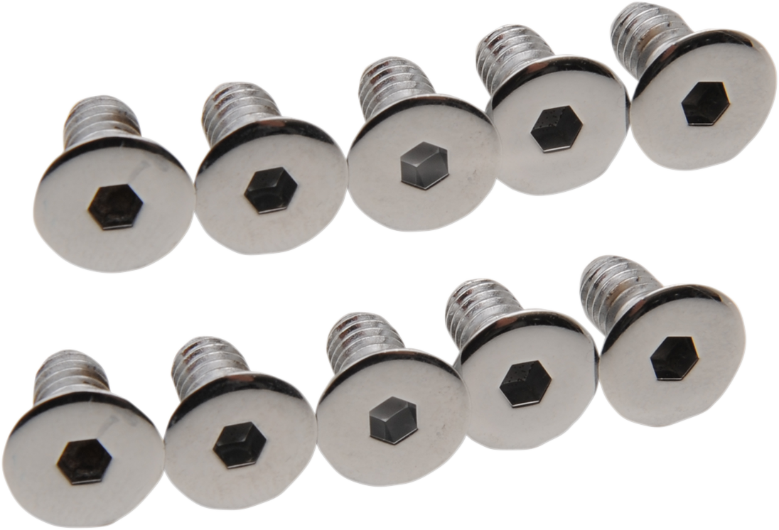 Drag Specialties MK157 socket-head screw set for Harley-Davidson derby and inspection covers, featuring silver screws on a white background.