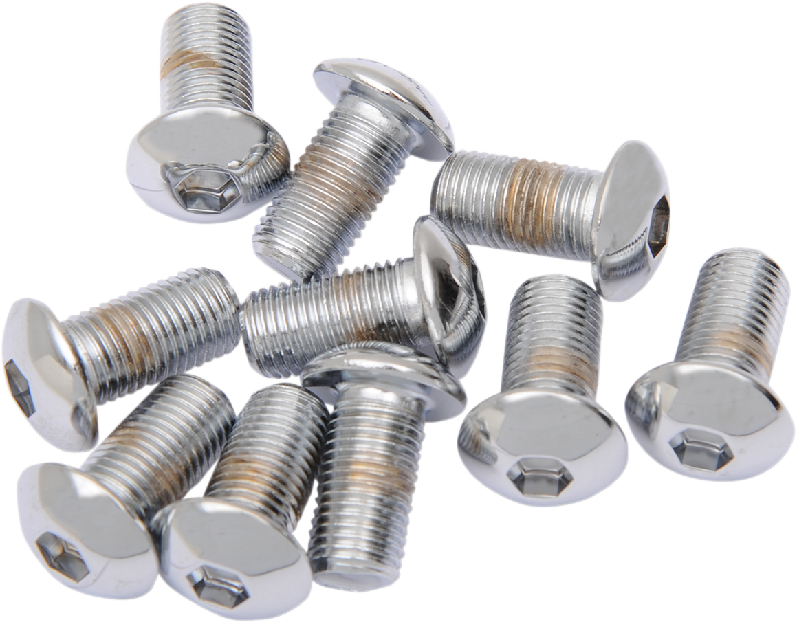 Set of 10 Drag Specialties MPB422 button head replacement bolts, 3/8-inch diameter, 3/4-inch length, for motorcycle parts.