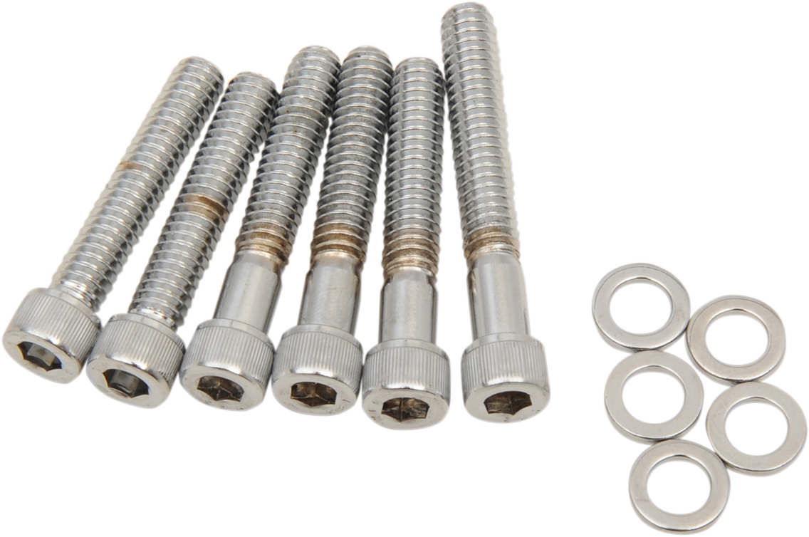 Chrome knurled cam cover bolt kit for Harley-Davidson MK212 by DRAG SPECIALTIES, featuring multiple bolts with knurled heads.