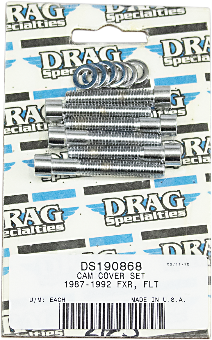 Chrome cam cover bolt kit for Harley-Davidson MK212S from Drag Specialties, includes multiple bolts on a white background