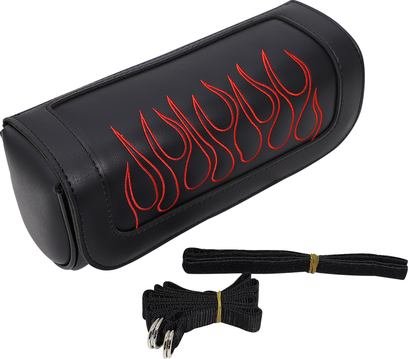 Red SADDLEMEN Tool Pouch Flame seat by Bill's Exhausts, with durable design and modern style, shown on motorcycle seat.