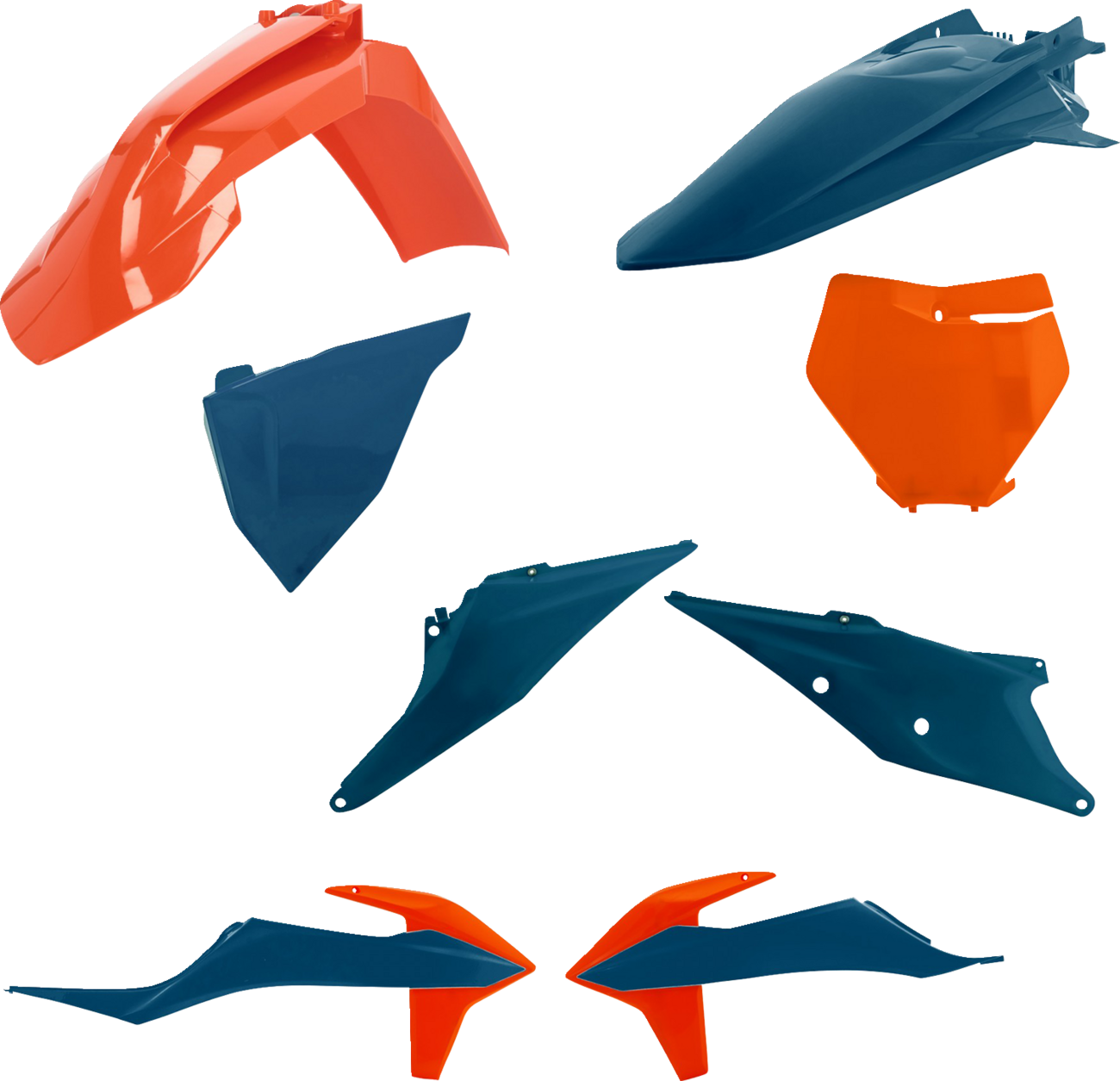 A full orange and dark blue Acerbis motorcycle body kit for SX/SC/SX-F models 2019-2022, featuring sleek, lightweight design.