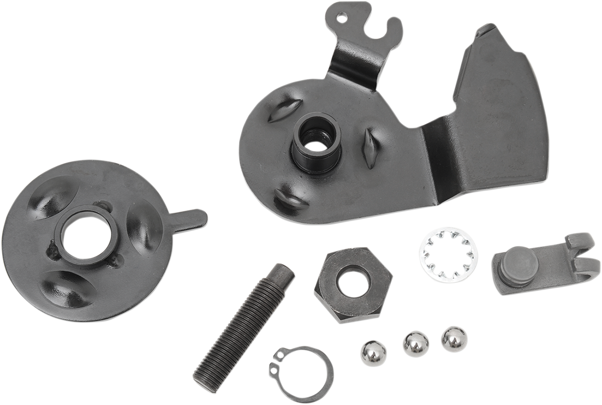 Drag Specialties clutch release ramp assembly 72781, OEM replacement part, with metal components and precise engineering for motorcycle clutch system.